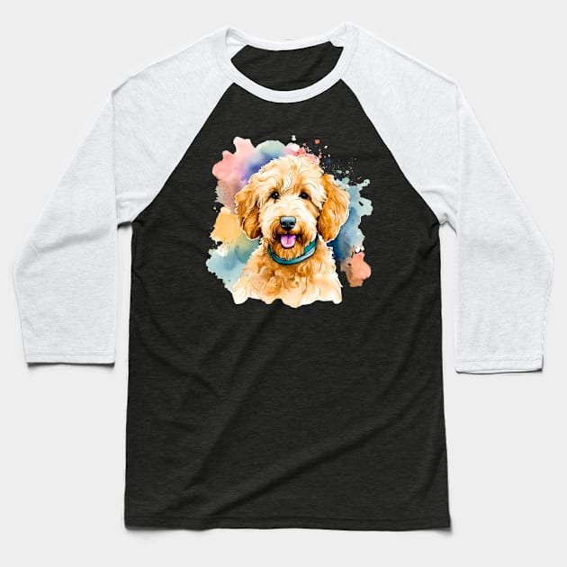 Adorable Goldendoodle Watercolor Baseball T-Shirt by Doodle and Things